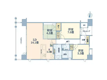 プラネスーペリア西宮北口(3LDK/9階)の間取り写真