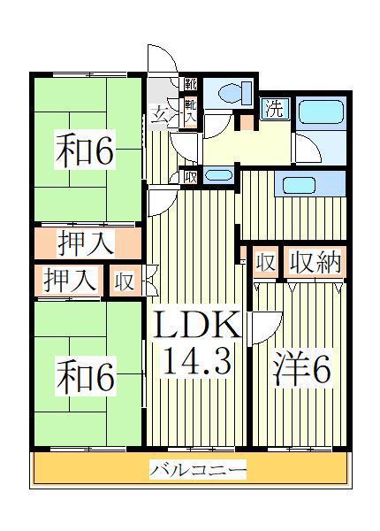 大金平ハイツ(3LDK/1階)の間取り写真