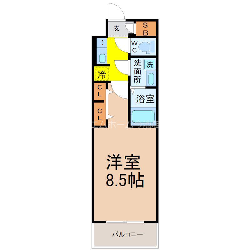 S-RESIDENCE黒川本通一丁目(1K/8階)の間取り写真