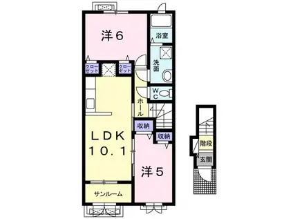 ル・レーヴ国母(2LDK/2階)の間取り写真