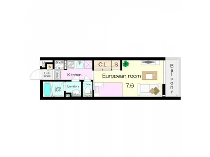 シエル塚口(1K/3階)の間取り写真