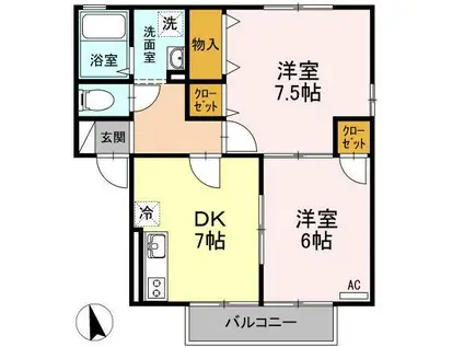 セジュール三番館(2DK/1階)の間取り写真