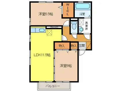 グリーンヒルK-II(2LDK/2階)の間取り写真