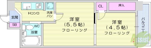 エグゼクティブ上杉(2K/7階)の間取り写真