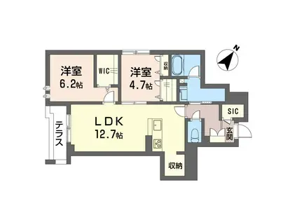 インディゴ チャハ虹 SHAMAISON(2LDK/1階)の間取り写真