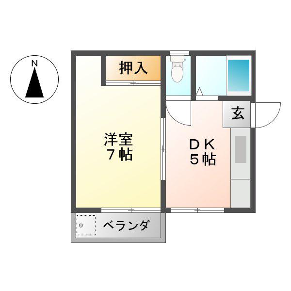 巾クレスト(1DK/2階)の間取り写真