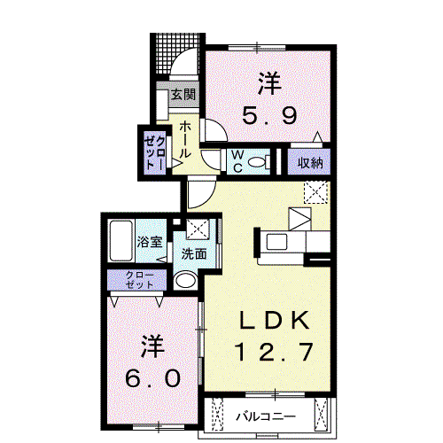 リバーサイドサワナミC(2LDK/1階)の間取り写真
