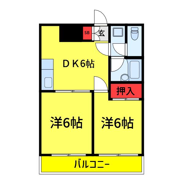 サンライズ末広I(2DK/3階)の間取り写真