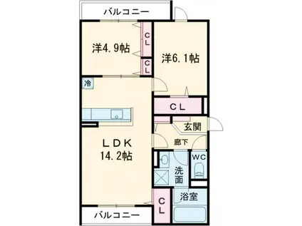 D-RESIDENCE西野A棟(2LDK/2階)の間取り写真