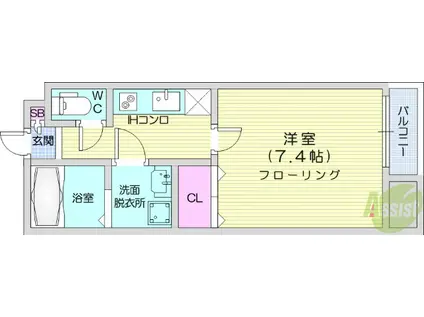 シェルグランデ東口(1K/7階)の間取り写真