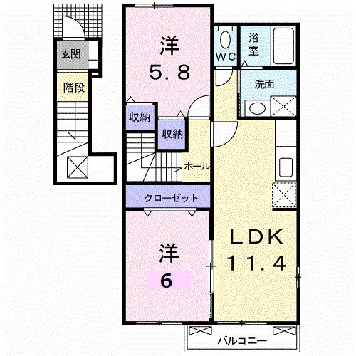 クレドール美咲B(2LDK/2階)の間取り写真