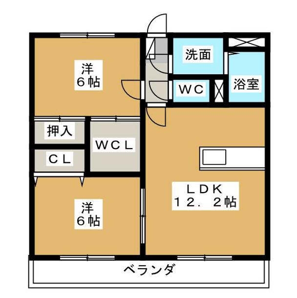 グランドゥール(2LDK/2階)の間取り写真