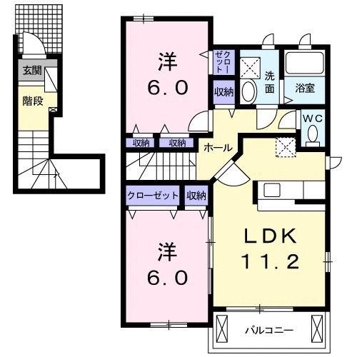 パルテールB(2LDK/2階)の間取り写真