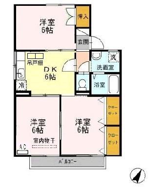 セジュール鬼橋C(3DK/2階)の間取り写真