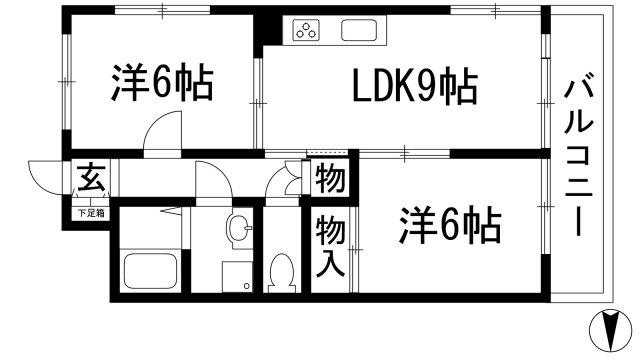 シャトレー多田(2LDK/2階)の間取り写真