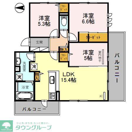 D-ROOM小田部 弐番館(3LDK/3階)の間取り写真