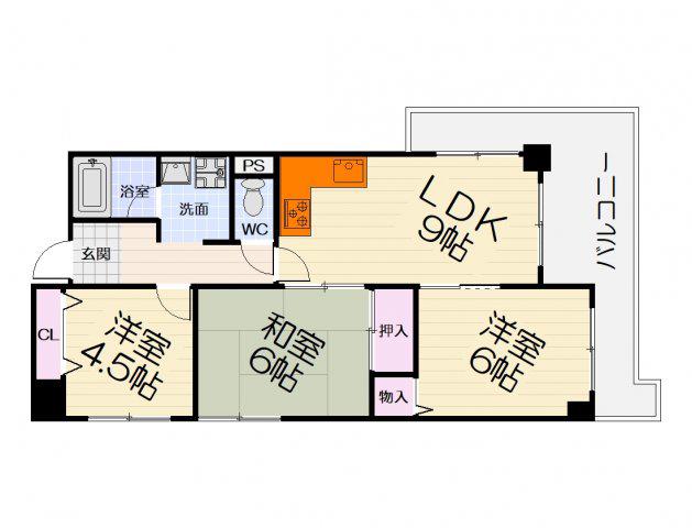 グランディール和泉(3LDK/4階)の間取り写真
