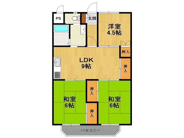 パールハイツ竹若(3LDK/3階)の間取り写真