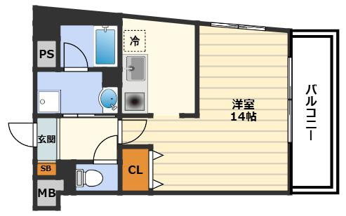 ジャスティス南森町(1K/5階)の間取り写真