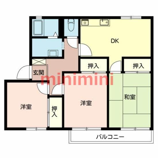 ハイツシグナスB棟(3DK/2階)の間取り写真