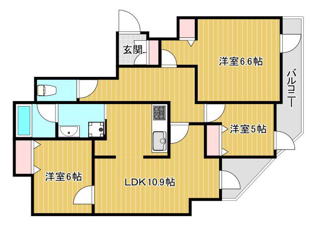 レジオン阿波座(3LDK/3階)の間取り写真