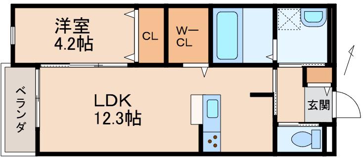 クラウンハイツ木広町A棟(1LDK/2階)の間取り写真