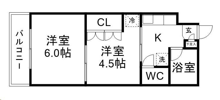 イーグルハイツ銀杏町(2K/4階)の間取り写真
