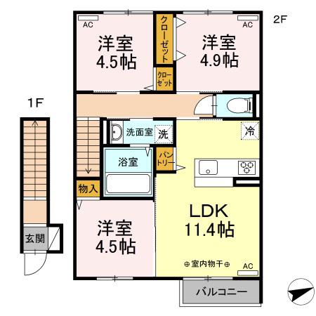 バッソン花巻四日町(3LDK/2階)の間取り写真