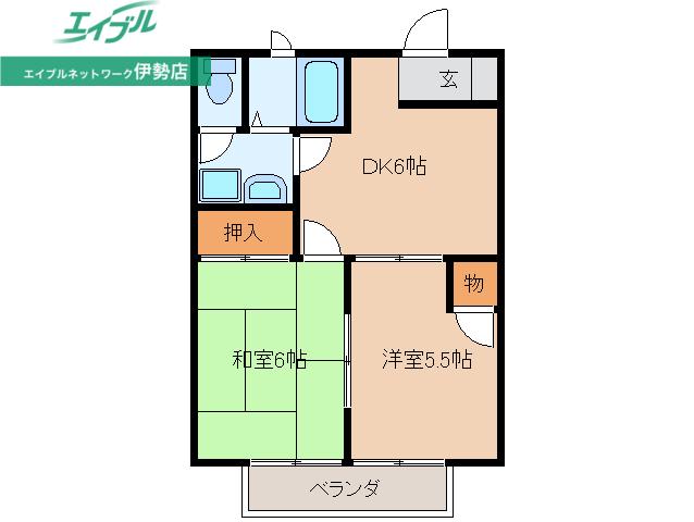 メゾン二見B(2DK/2階)の間取り写真