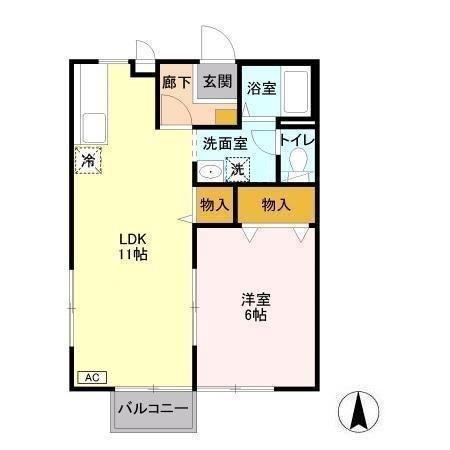 グリーンヒルズ H棟(1LDK/2階)の間取り写真