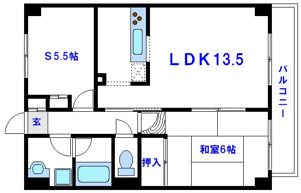 ＪＲ常磐線 三河島駅 徒歩6分 5階建 築26年(2LDK/4階)の間取り写真