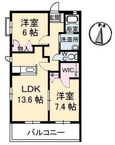 グランマスト府中本町 A棟(2LDK/1階)の間取り写真
