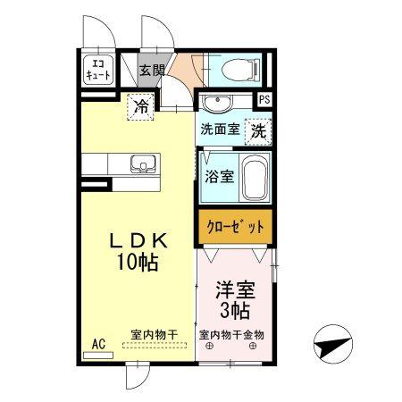 AMOUR 鈴香(1LDK/2階)の間取り写真