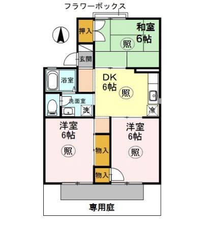セジュール東落合(3DK/1階)の間取り写真