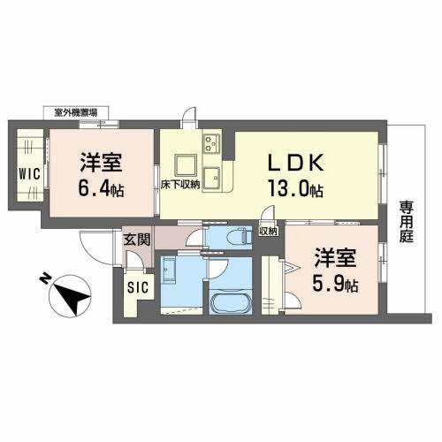 PLAISIR RAFFINE(2LDK/1階)の間取り写真