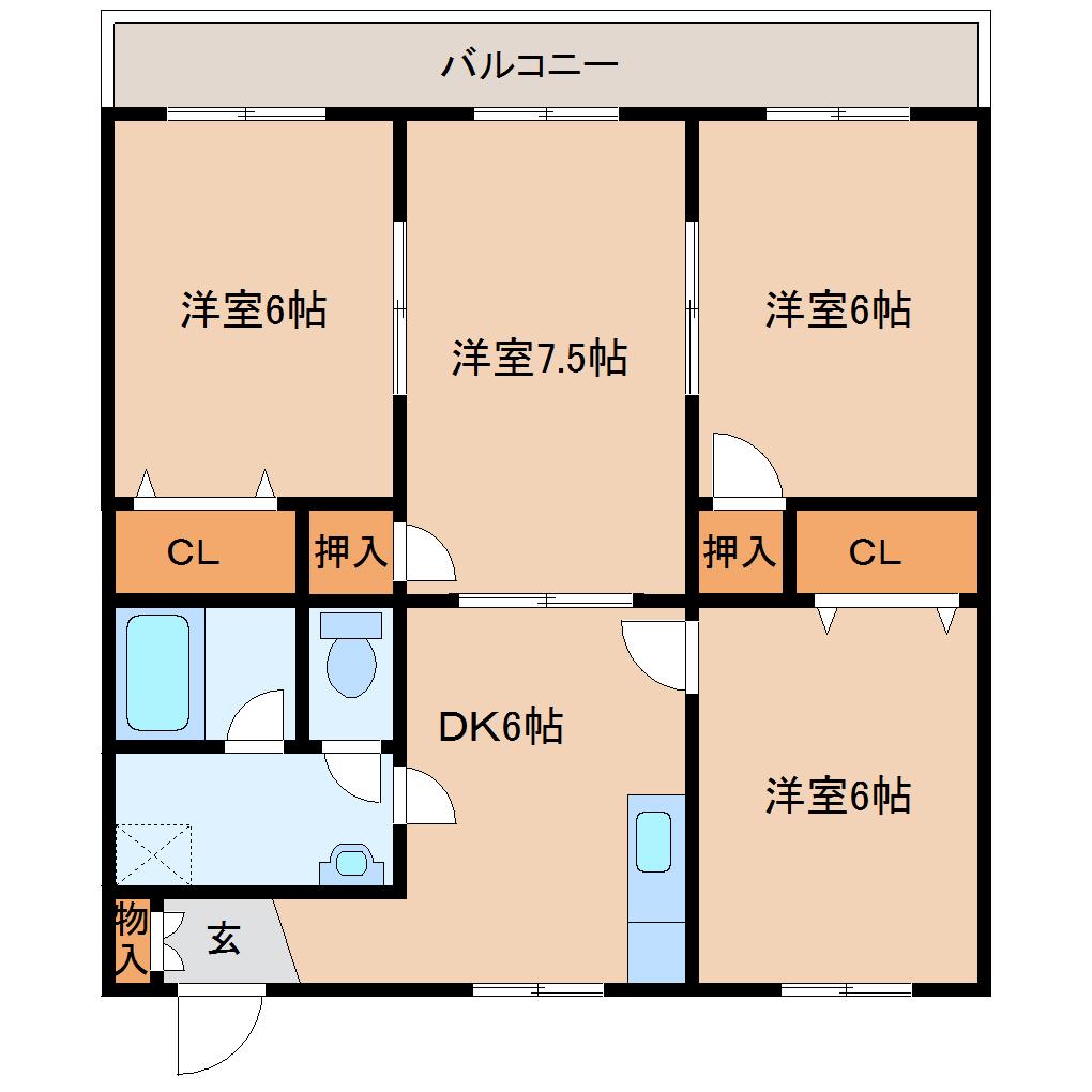 ルーラル瑠奈(4DK/2階)の間取り写真