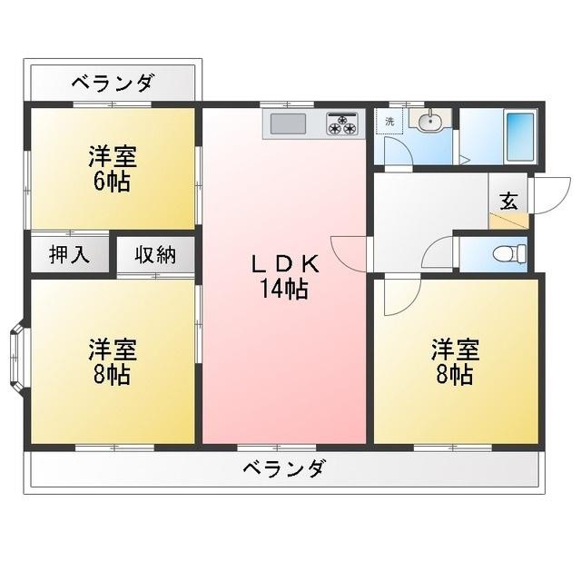 元町ハイツ(3LDK/1階)の間取り写真