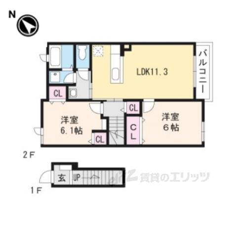 LAKE ウエスト 西の湖Ⅱ(2LDK/2階)の間取り写真