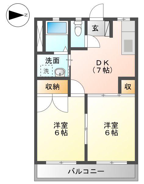 パインリーフ長森本町(2DK/1階)の間取り写真