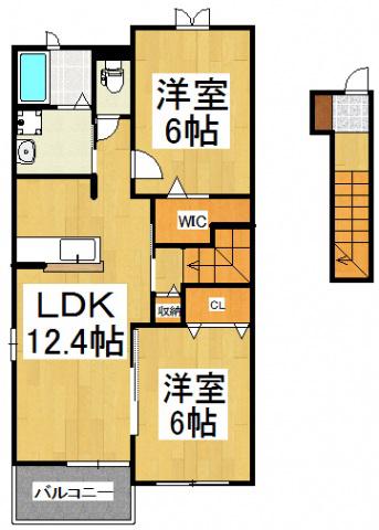 ライツェント ヴィラ(2LDK/2階)の間取り写真