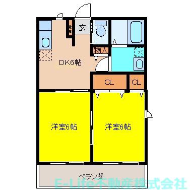 スカイアーク(2DK/1階)の間取り写真