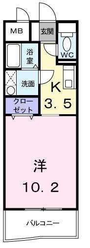 ドエル香西(1K/3階)の間取り写真