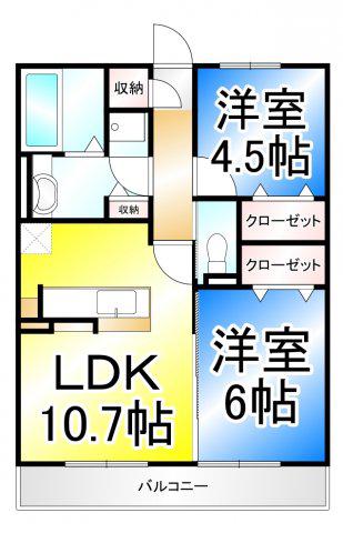 ラ・フェリーチェ(2LDK/2階)の間取り写真