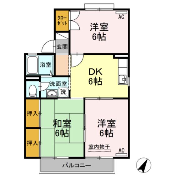 プレジール花みずき B(3DK/2階)の間取り写真