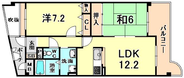 KDXレジデンス夙川ヒルズ 4番館(2LDK/6階)の間取り写真