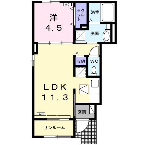 ヴァン ベール テラン(1LDK/1階)の間取り写真