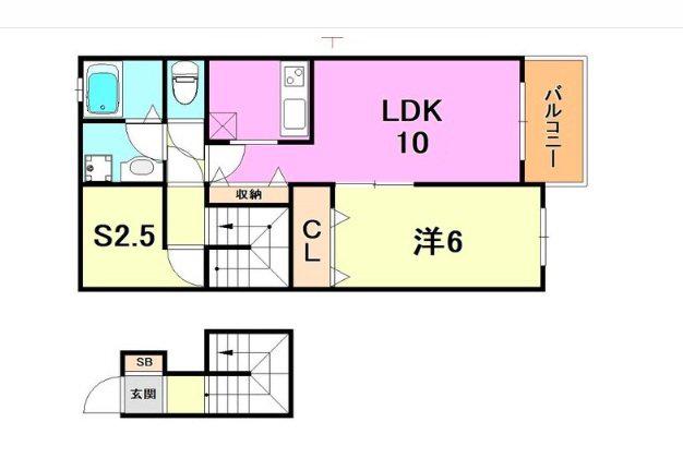 BRICKS本山A棟(1SLDK/2階)の間取り写真