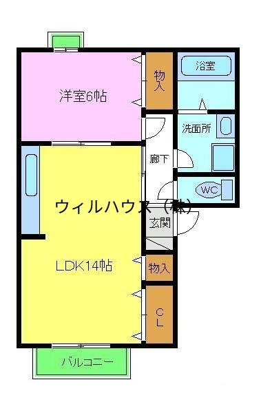 シャンポール参番館(1LDK/2階)の間取り写真