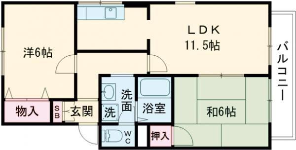 ラルゴ田原台A・B棟(2LDK/2階)の間取り写真