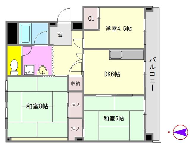 東大路高野第212棟(3DK/7階)の間取り写真